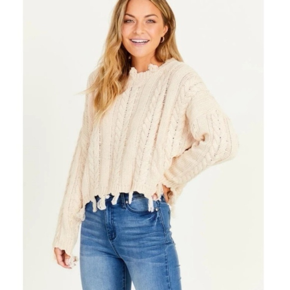Altar'd State Cream Cable Knit Sweater - Picture 3 of 12